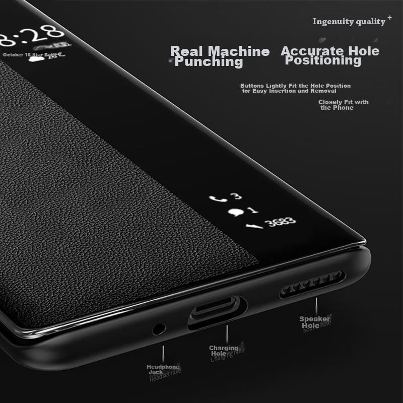 Phone Case for Huawei Mate40, Mate40E Genuine Leather Flip Smart View Window Cover, Easy Installation Full Protection Shockproof Back, Blue