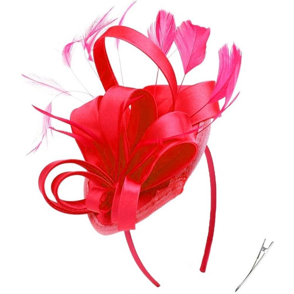 Lightweight Bow Feather Fascinator Headband Satin Tea Party Hair Hoop Heart Hairband Cosplay