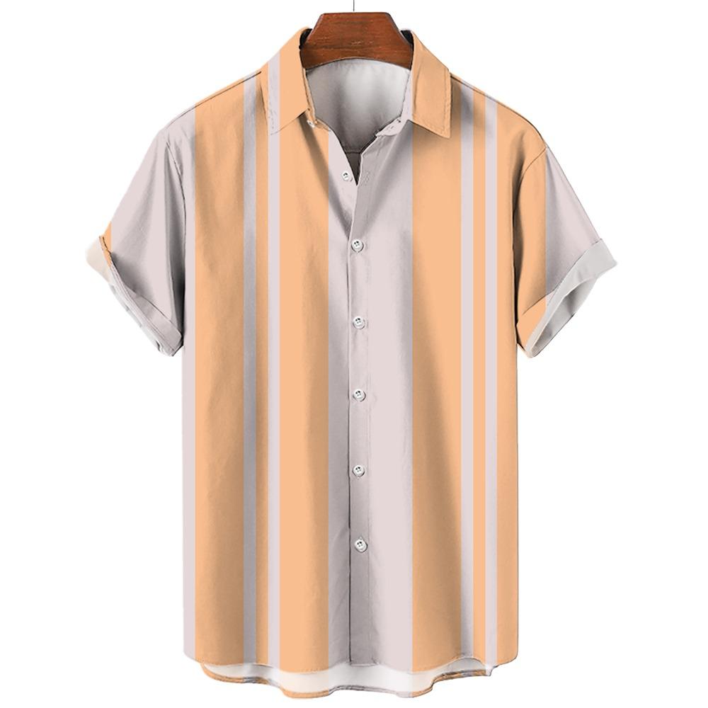 Men's Hawaiian Beach Short Sleeved Striped Shirt 3D Printed Loose Street Fun Men's Top Fashion Casual Simple Pocketless Shirt