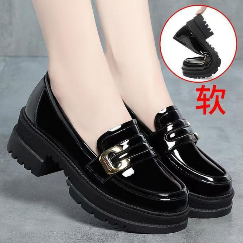 2025Autumn Women's Slip-On Deep Mouth Fashion Versatile Loafers Mid Heel Chunky Heel Low Cut Shoes Round Toe Casual Flat Shoes