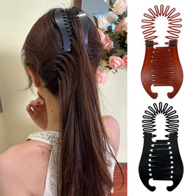 2Pcs Women Hair Clip Banana Shape Back Head Ponytail Hair Pin Non-slip Grip Hair Styling Tool Hair Accessories