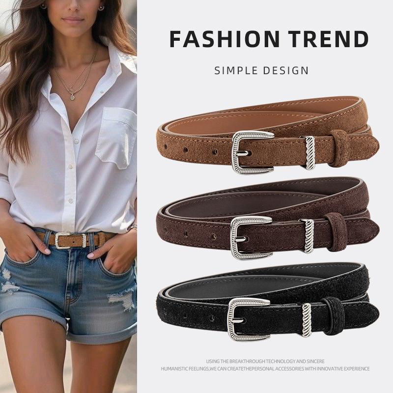 New Cowhide Suede Belt for Women Vintage Paired with Jeans Belt Decorative Trendy Leather Belt for Women