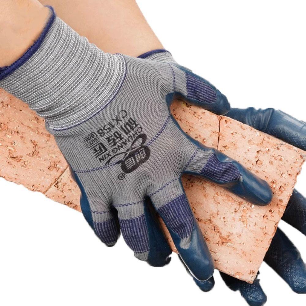 Blue Latex Work Safe Gloves Nylon Protective Mittens Embossing Work Gloves Construction Site