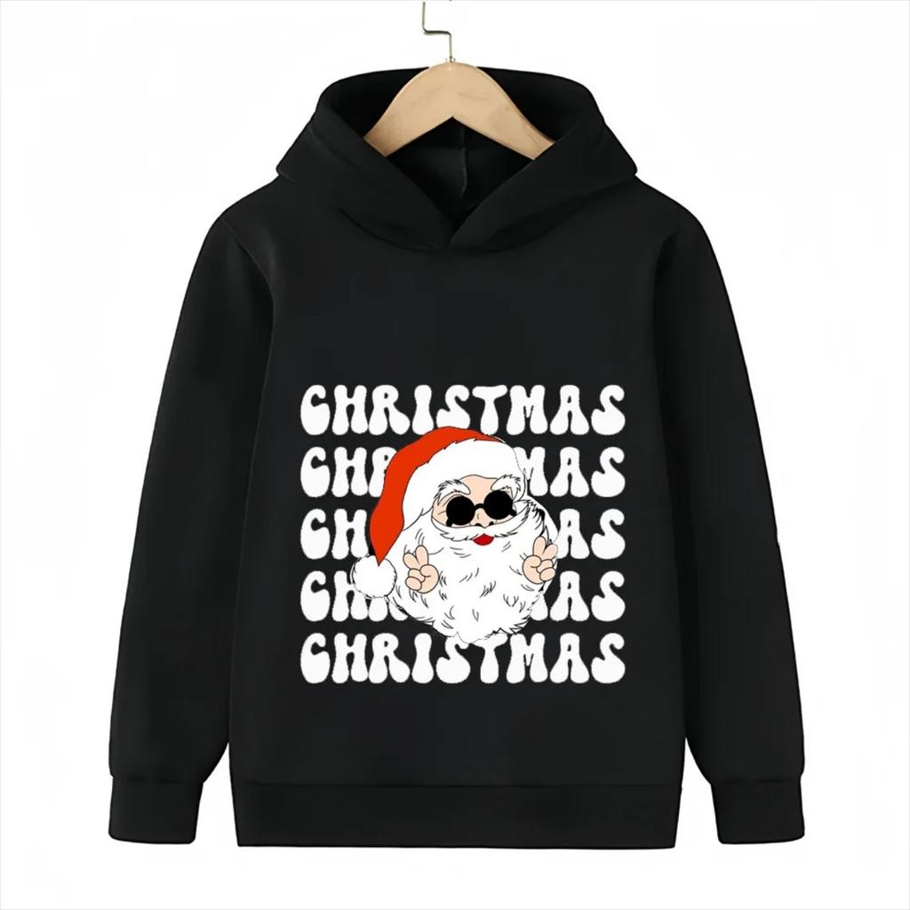 2025 Christmas Cute Christmas Chimney Festival Dress Up Girl Autumn/Winter Hoodie Hoodie Suitable for Children Aged 4-14 Warm Top