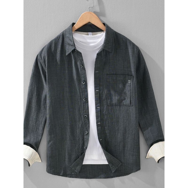 Men's Linen Long-Sleeve Shirt, Spring/Summer New Style, Breathable Tencel, High-End Casual Shirt Jacket, Trendy