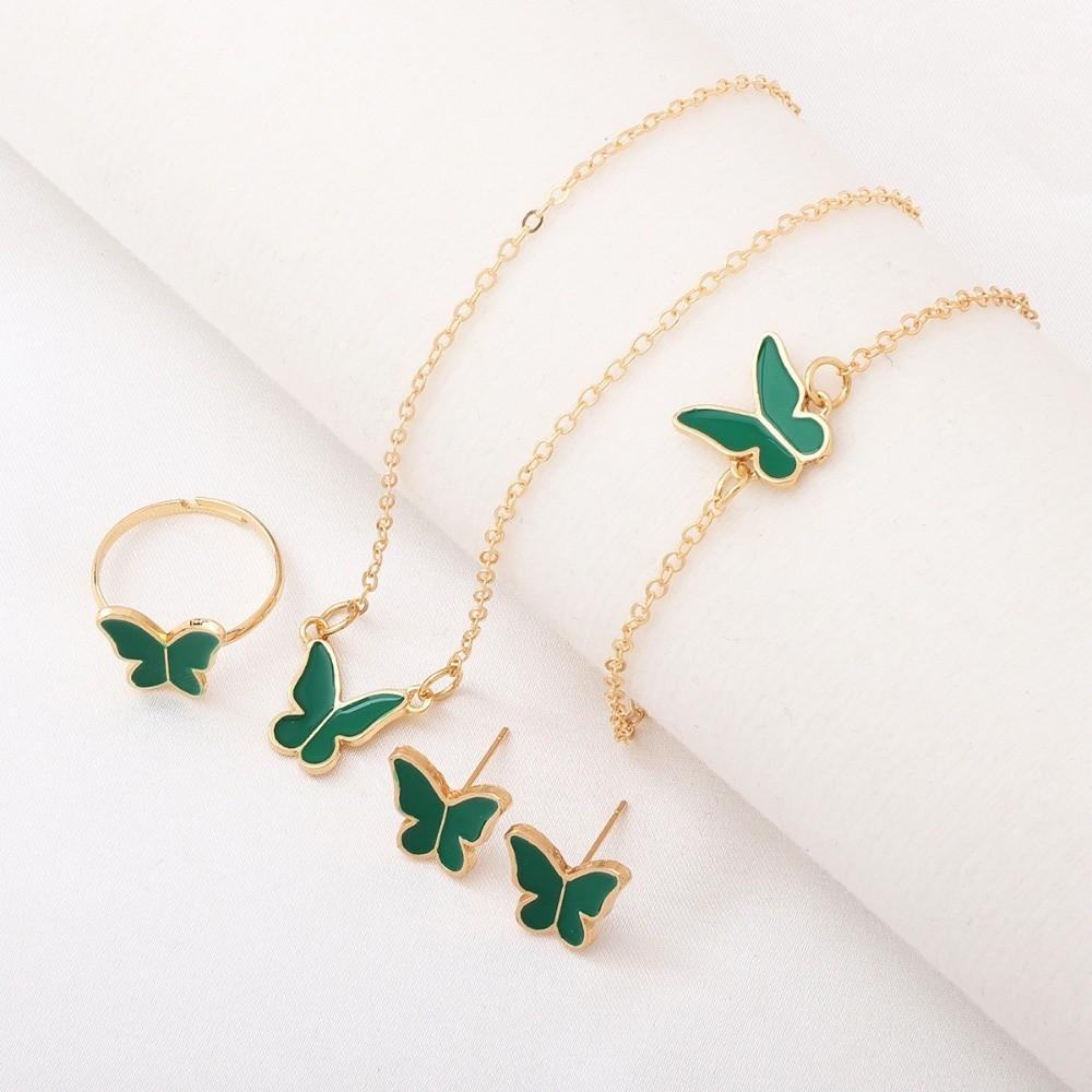

Dripping Oil Butterfly Jewelry Set Elegance Style French Bracelets Earrings Set Daily Wear Style L