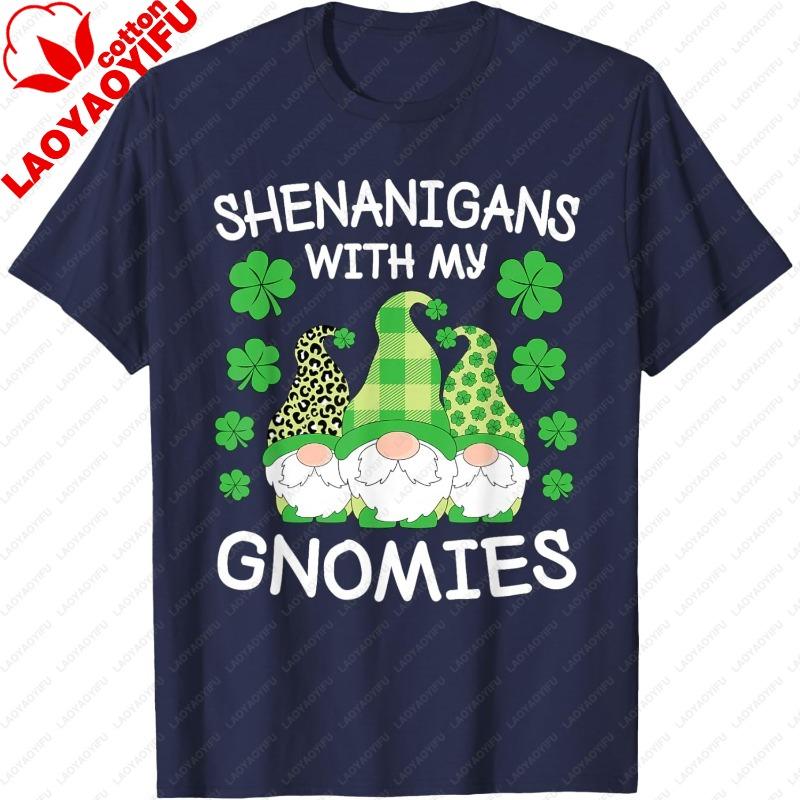 St Patricks Day Gnome Unisex Unisex TShirt Shenanigans With My Gnomies Funny Shirt Festival Fashion Crewneck Cotton Tee Tops S