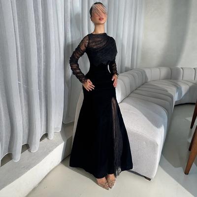 Nouvelle Robe Moulante à Manches Longues Patchwork Dentelle Velours Noir pour Femmes, Robe de Soirée Décontractée pour Européens Américains, Vente en Gros