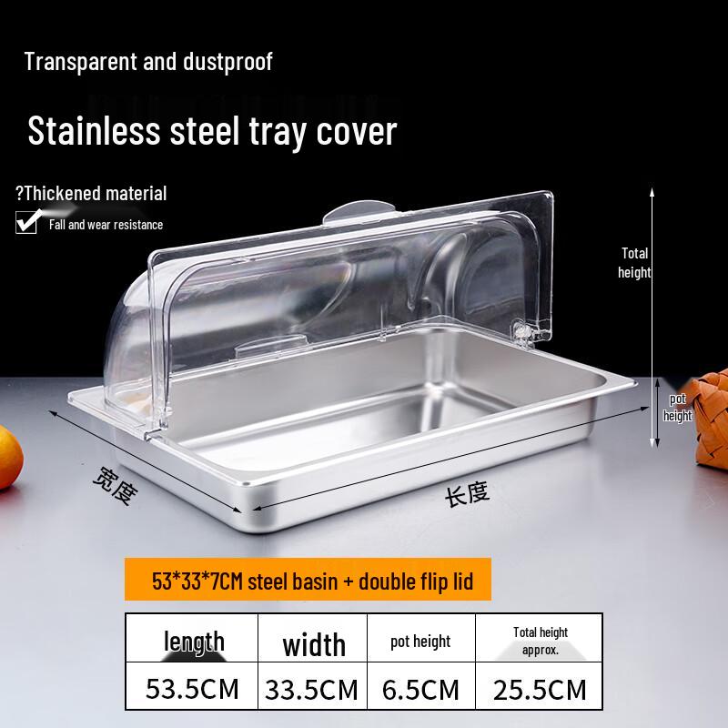 FATTBAO Stainless Steel Food Display Tray with Double Flip Lid
