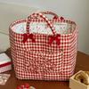 Handheld Red Plaid Storage Basket Large Capacity Clothes Toys Storage Basket  Picnic