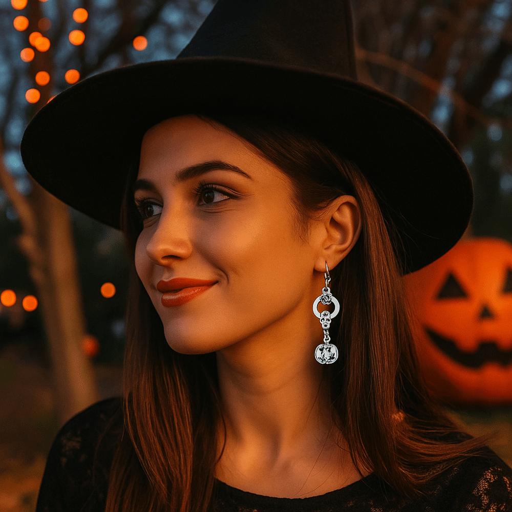 Punk Style Halloween Dangle Earrings Exaggerate Skull Earrings Skeleton Pendant Earrings Festival