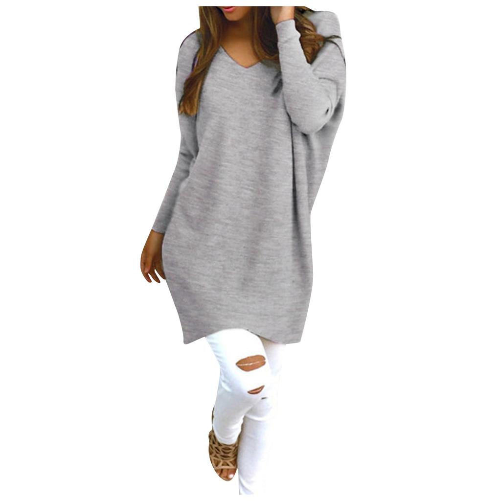 Pulover de culoare solidă la modă pentru femei Pulover cu mânecă lungă cu decolteu în V