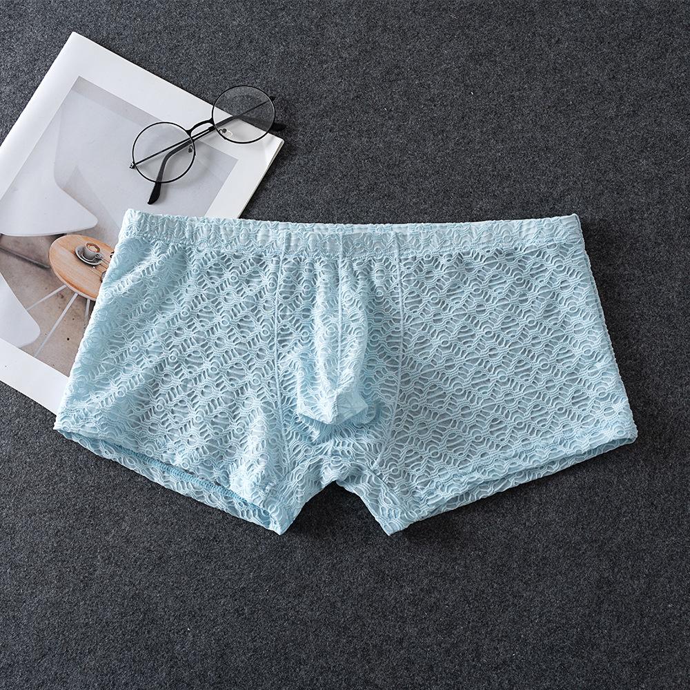 Men'S Underwear Ultra-Thin Lace See Through Lingerie Low-Rise Youth Boxers Sissy Pouch Panties Transparent Bikini Slip Homme