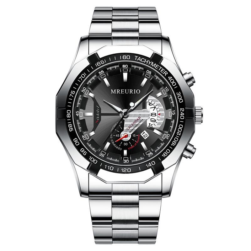Large Dial Men's Watch with Creative Calendar and Steel Band, Non-Mechanical Oversized Design
