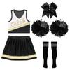 Girls Cheerleading Outfit Sleeveless V Neck Crop Top and Elastic Waist Skirt Set with Bowknot 2Pcs Hand Flowers