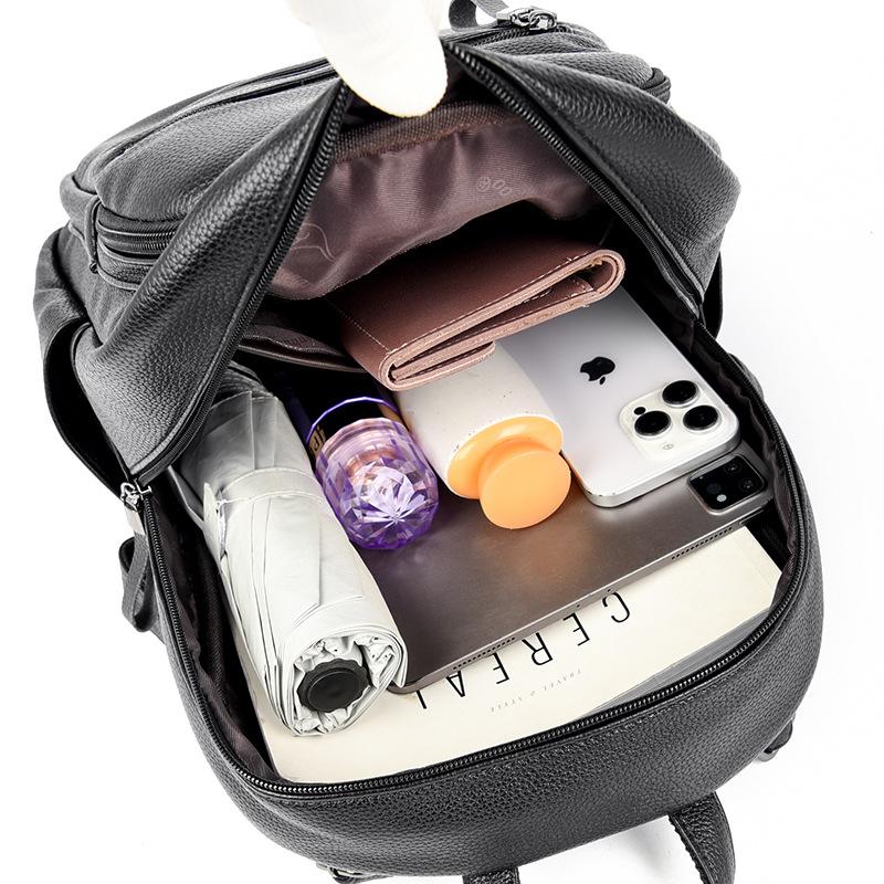 Soft leather simple backpack women's 2025 new fashionable and versatile large-capacity lightweight women's shoulder casual backpack