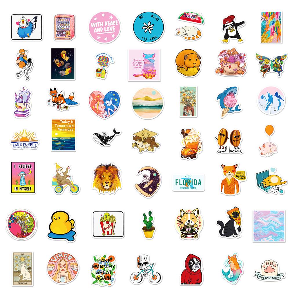 100 Small Fresh Stickers, Cute Cartoon Stickers Skateboard Guitar Luggage Removable Stickers