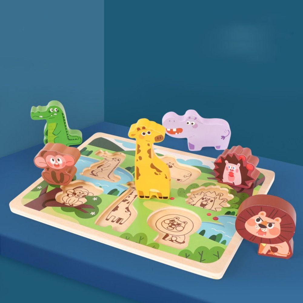 Puzzle Board Wooden Toys 3D Puzzles Pattern Cognitive Animal Jigsaw Toys  Kindergarten Kids