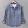 Spring and Summer Men's Linen Long-sleeved Shirt Casual Pleated Pullover Shirt