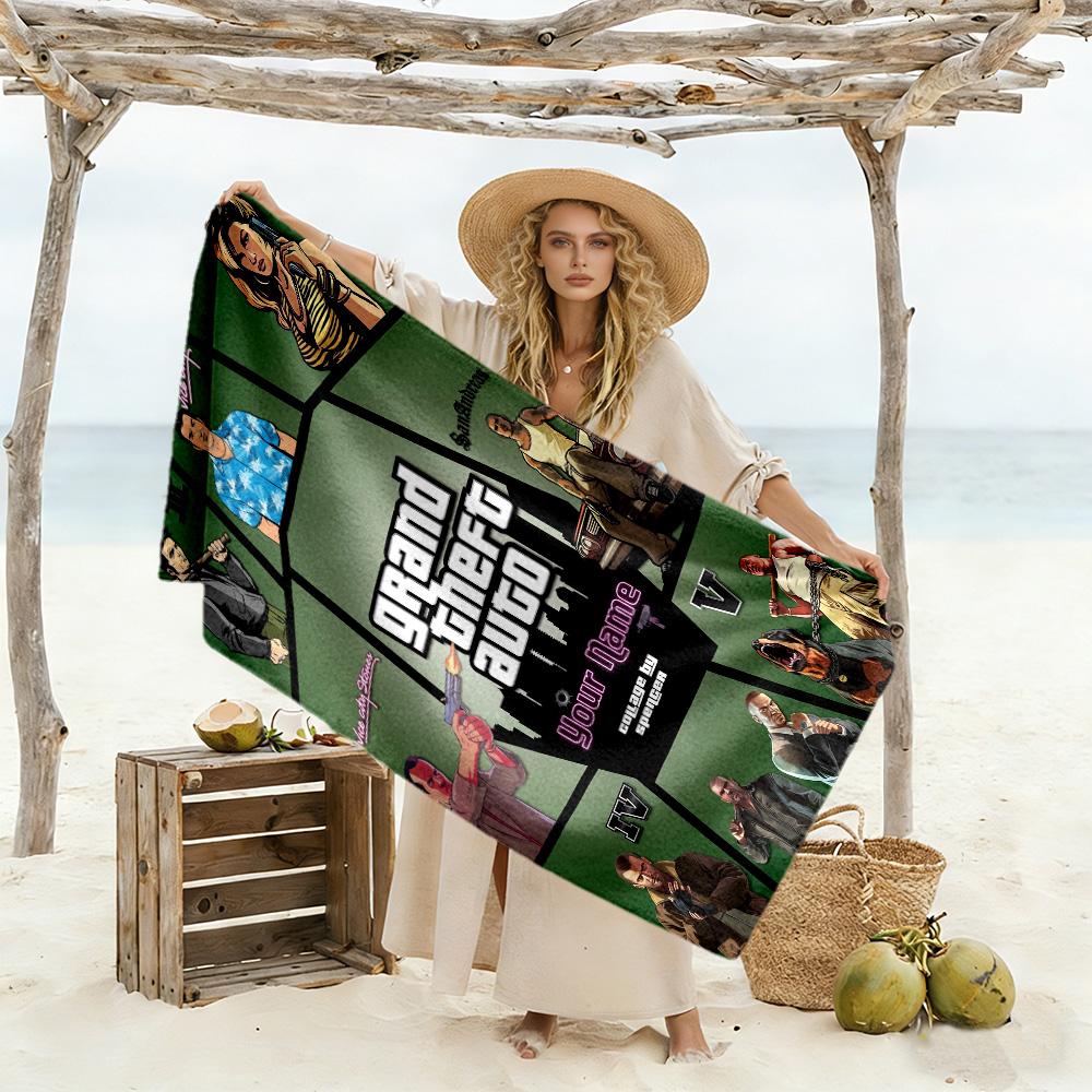 Gta Personalized Text Beach Towel Super Soft Microfiber Quickdry Fabric Perfect for Traveling Yoga Camping and Swimming