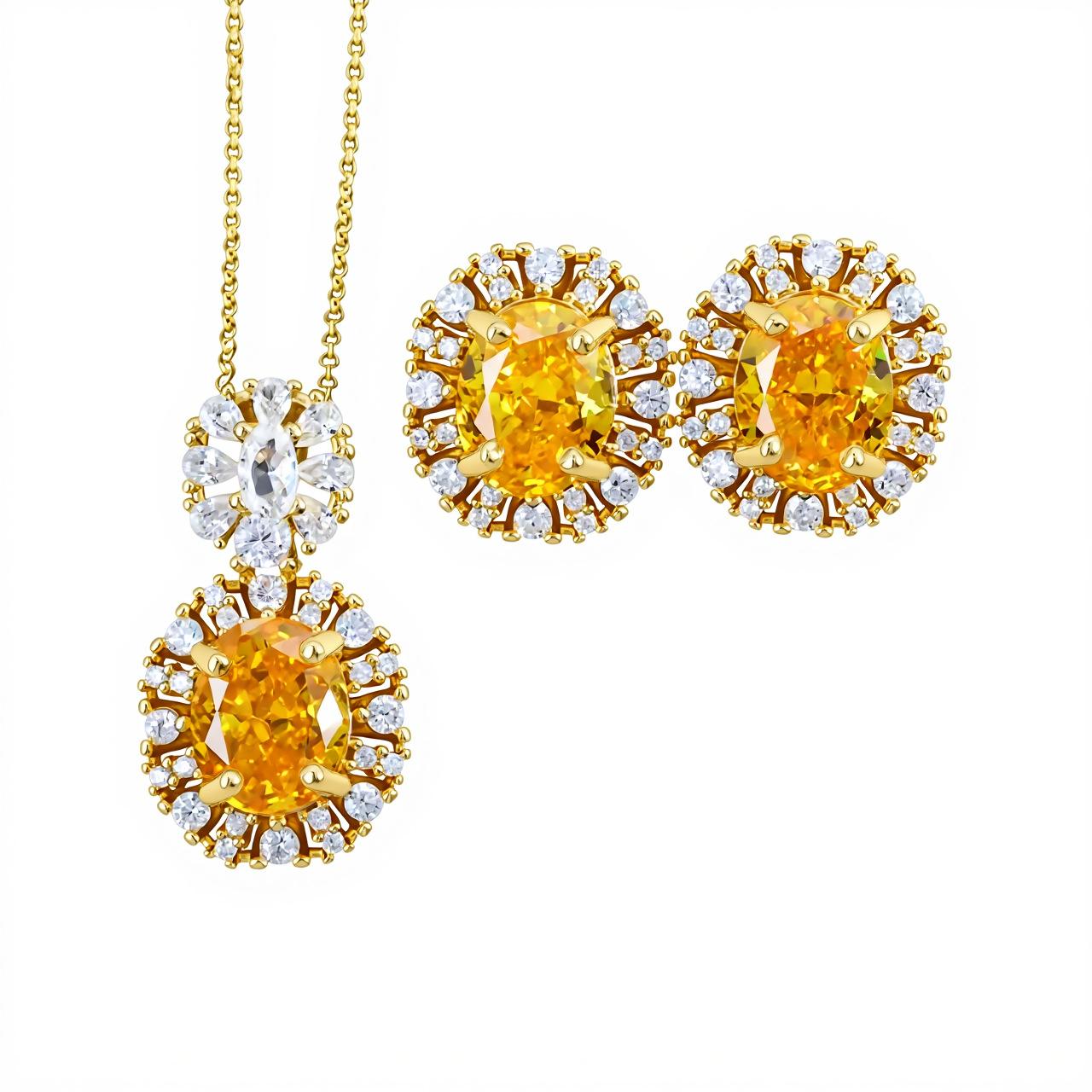 2026 High Carbon Diamond Stud Earrings Necklace Jewelry Set Female Pigeon Egg Ice Flower Cut 45CM