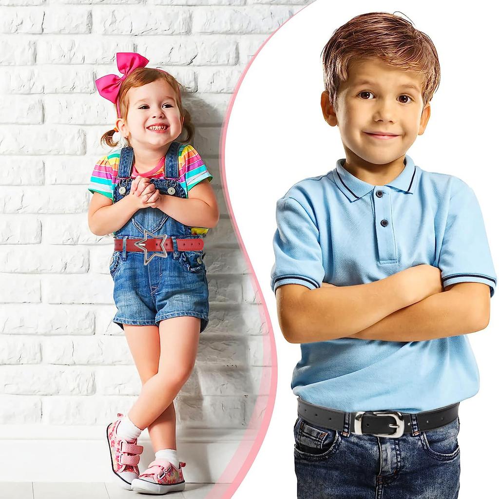 Hollow Star Buckle PU Leather Belt for Children, Thin Star Cutout Hole Waist Strap Decorative Belt for Jeans Dresses