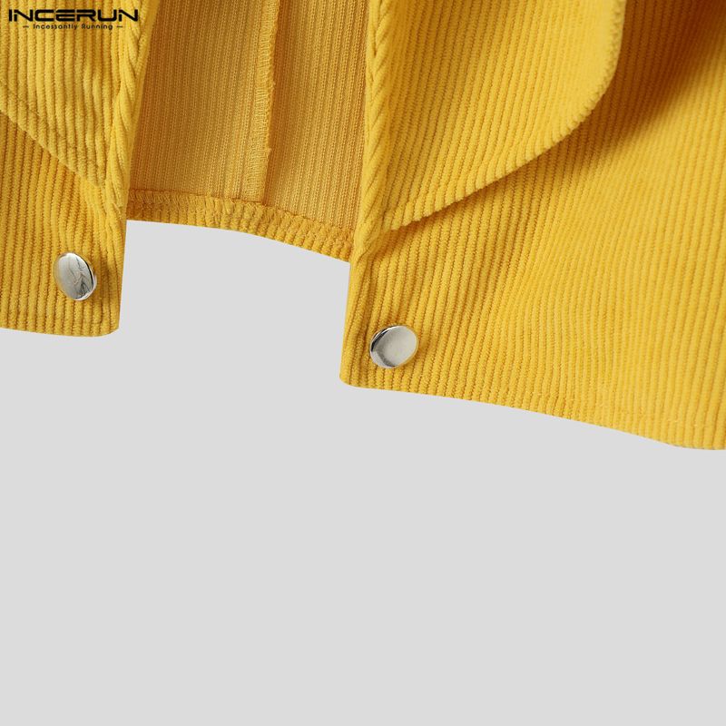 INCERUN Oversized Men Long Sleeve Layers Corduroy Casual Cropped Short Blazer Coats Partywear