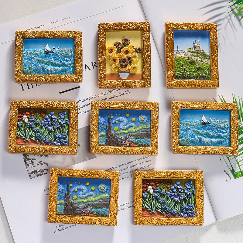 World famous painting Van Gogh painting Picture frame 3d fridge magnets starry sky sunflower siesta refrigerator stickers gifts