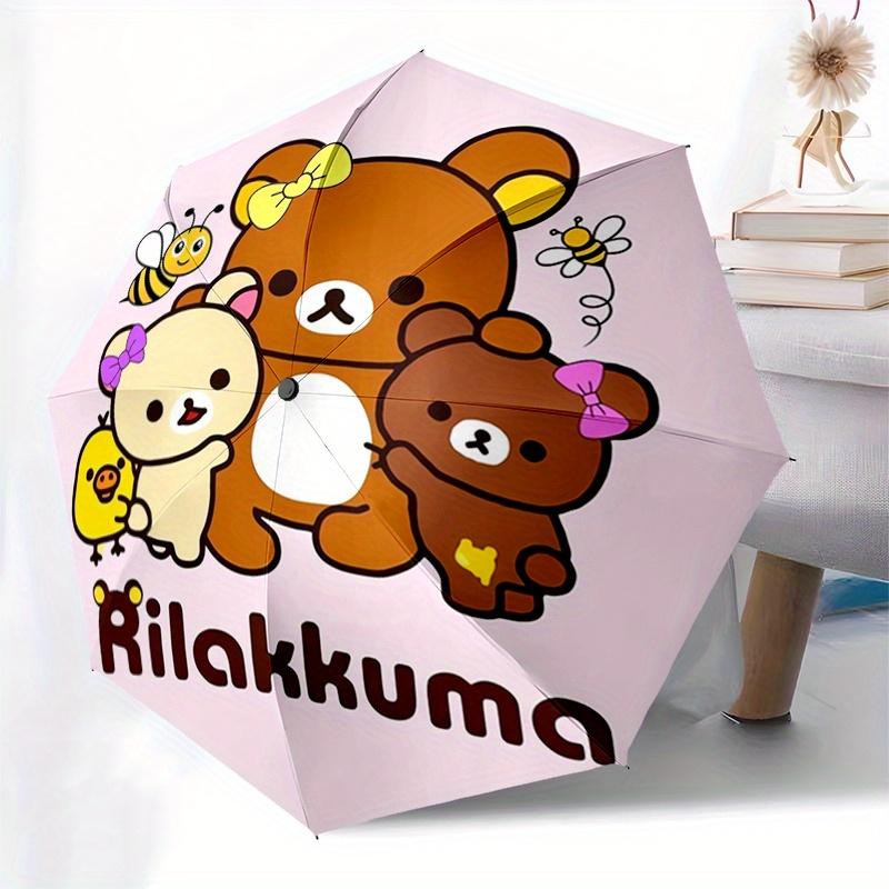Rilakkuma,Bear Automatic Folding Umbrella Simple 8 Rib Design, Bright Cartoon Pattern, Durable Iron Frame, Suitable For Travel, Outdoor, Bea