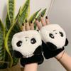 Women's Winter Plush Panda Convertible Half-Finger Gloves