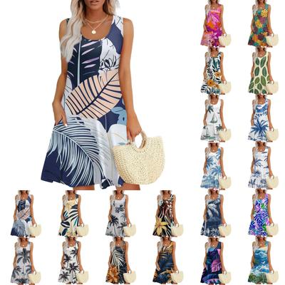 Women's Casual Fashion U-neck Sleeveless Print Dress