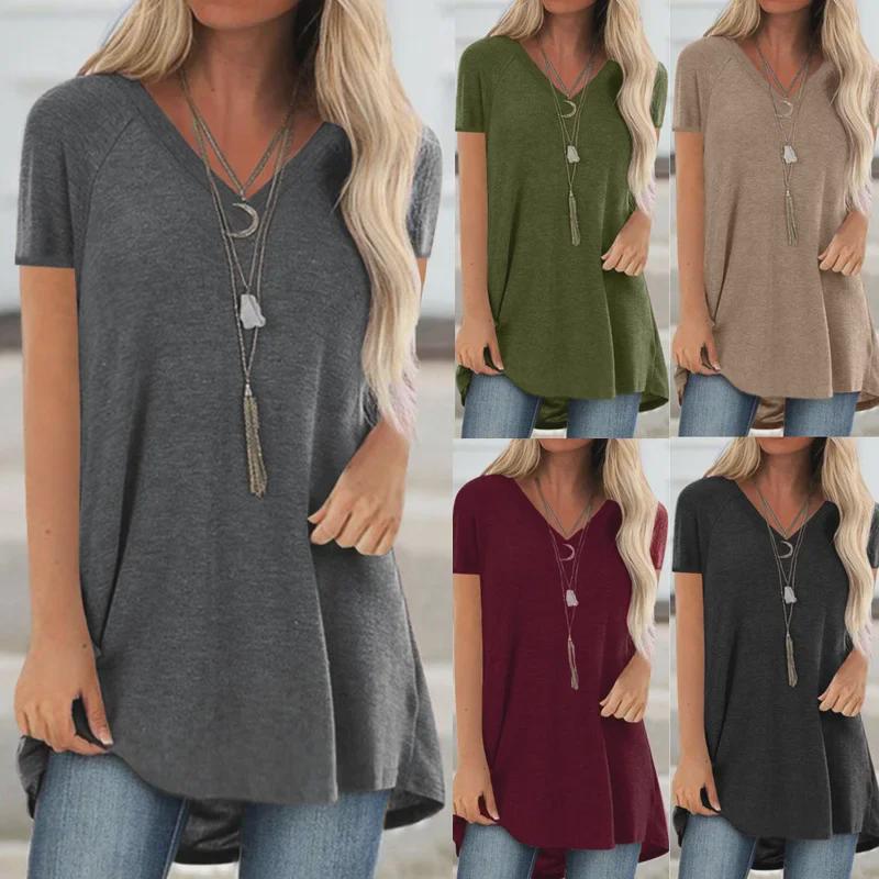 European and American Plus Size V-Neck Loose Casual Short Sleeve T-Shirt
