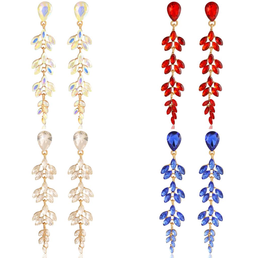 Fashion Gold Plated Leaf Drop Earrings For Women With Crystals Elegant Party Jewelry