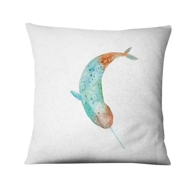 Nordic Ocean Cushion Decoration Pillow Cartoon Whale Print Pillowcase Home Decoration Sofa Pillow Home Pillow Decoration
