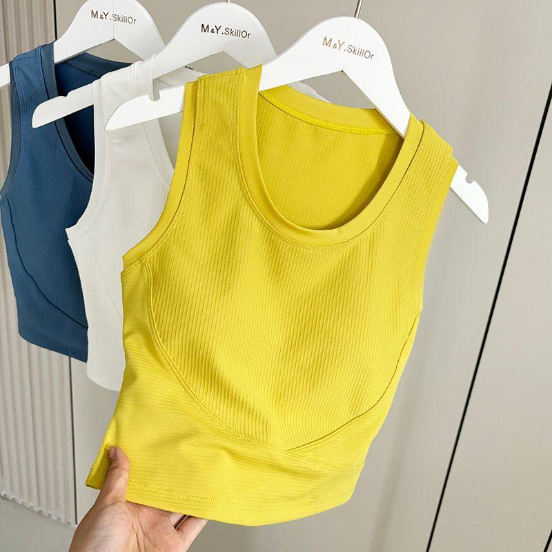 

Спортивный топ женский облегающий, того же стиля, для йоги, с фиксированными чашками, амортизирующий, интегрированный, с утяжкой талии, дышащий, с формирующей спину спортивной спиной, нижнее белье Lemon yellow S (recommended weight within 47.50kg)