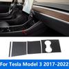 For Tesla Model 3 2017- Carbon Fiber Center Console Water Cup Panel Cover Trim Sticker Interior Accessories