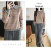Women's Striped Knit Polo Sweater - 100% Pure Wool, Autumn/Winter Fashion, Loose Lapel Design