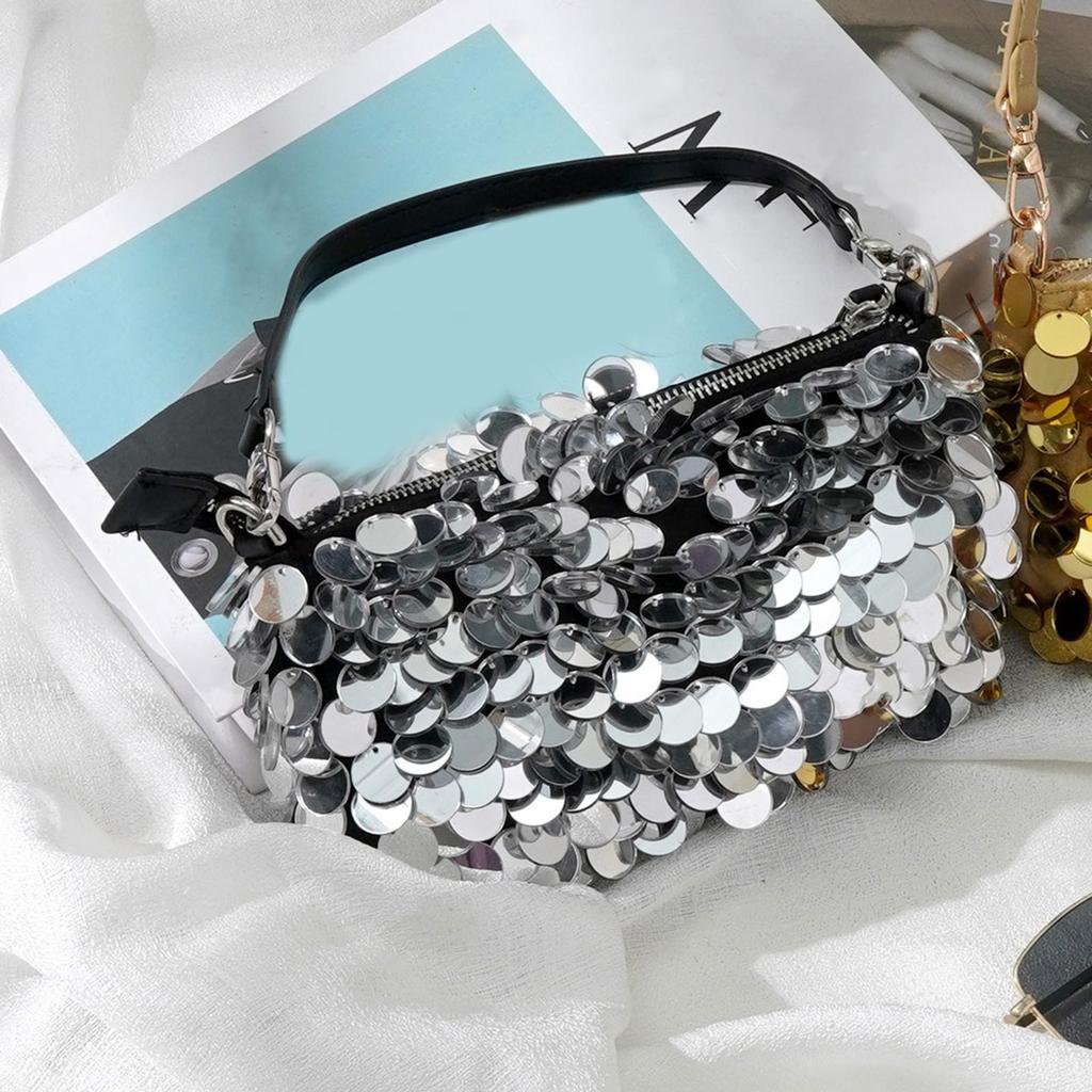 Elegant Sequined Handbag with Chain - Stylish Shoulder Purse for Special Events