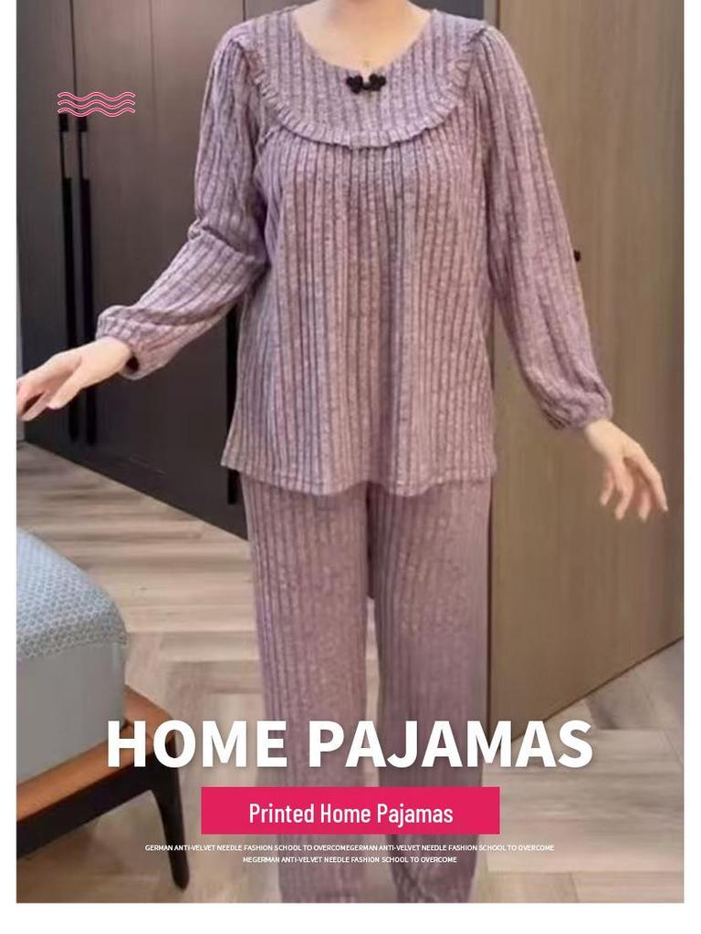 Women's Corduroy Pajama Set - One-Piece, Round Neck, Loose, Comfortable Home Wear for Autumn/Winter