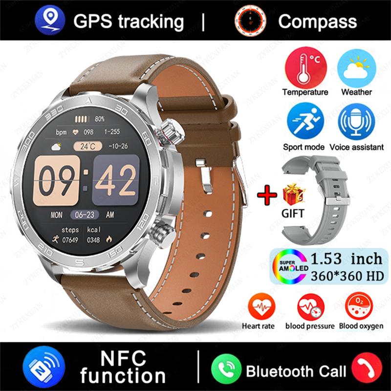 GPS Track Smart Watch AMOLED Screen Always Show Time Sports Fitness Heart Rate IP68 Waterproof Compass Call  New Smartwatch