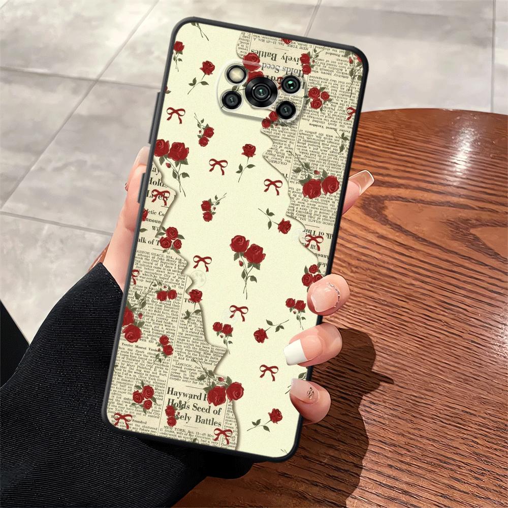 Funda Phone Cover Case for Xiaomi Poco F8 C71 C50 C61 X3 X4 X5 X7 Pro F1 F3 M5 M3 M4 M7 Pro C75 Rose Bow