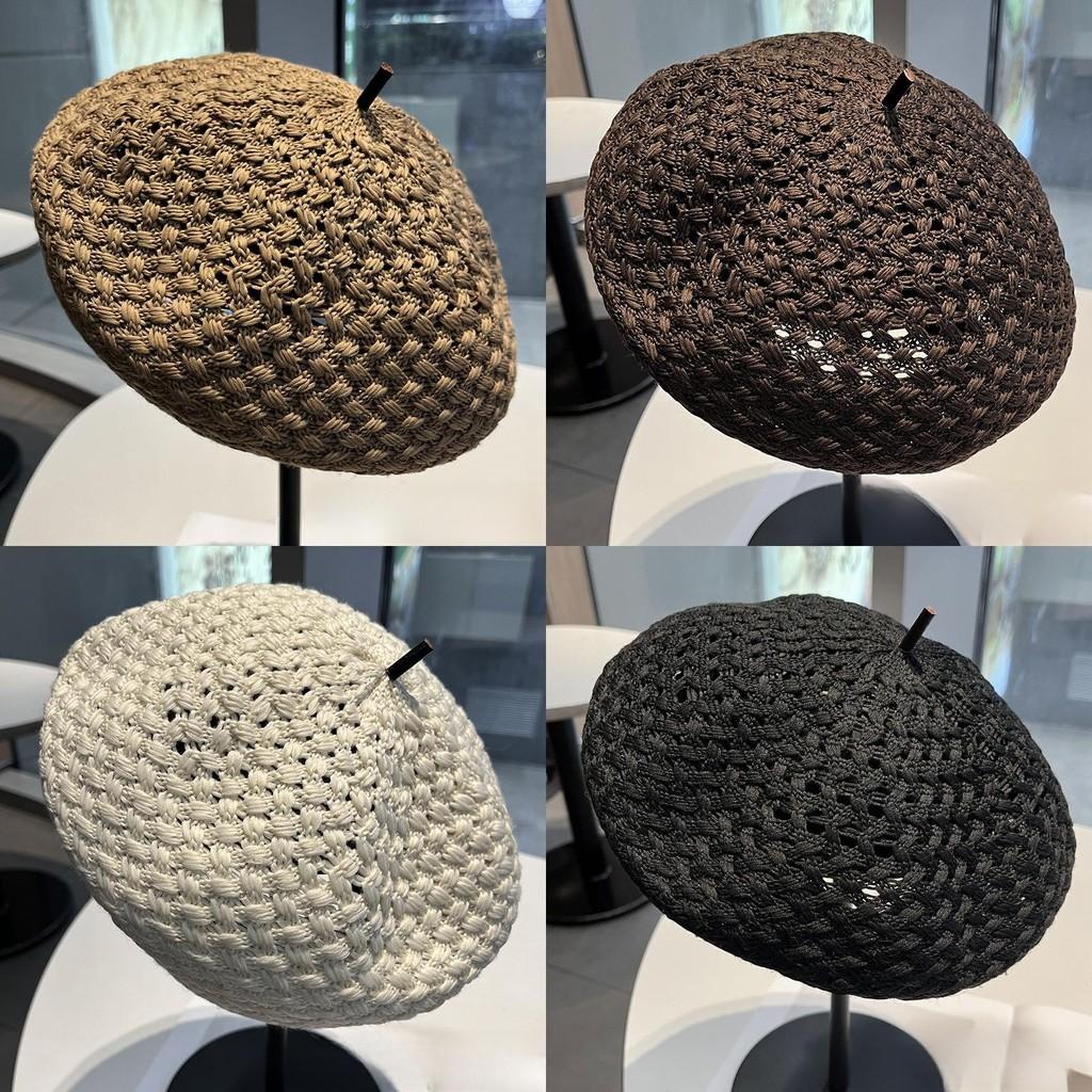 Small Fragrance Style Beret Hat For Women Summer Breathable Knitted Fashion Accessory