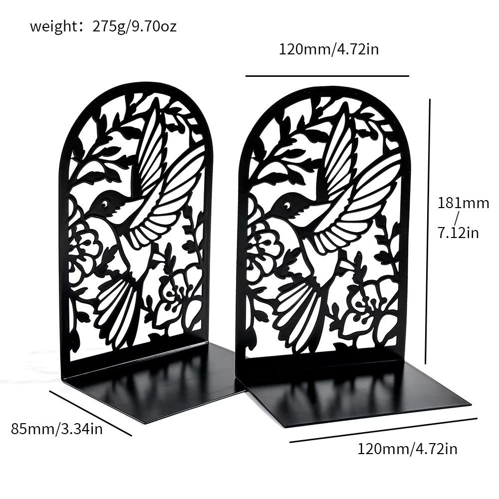 2pcs Swallows and Flowers Bookends Iron Book Support Exquisite Desktop Book Holder Office Supplies