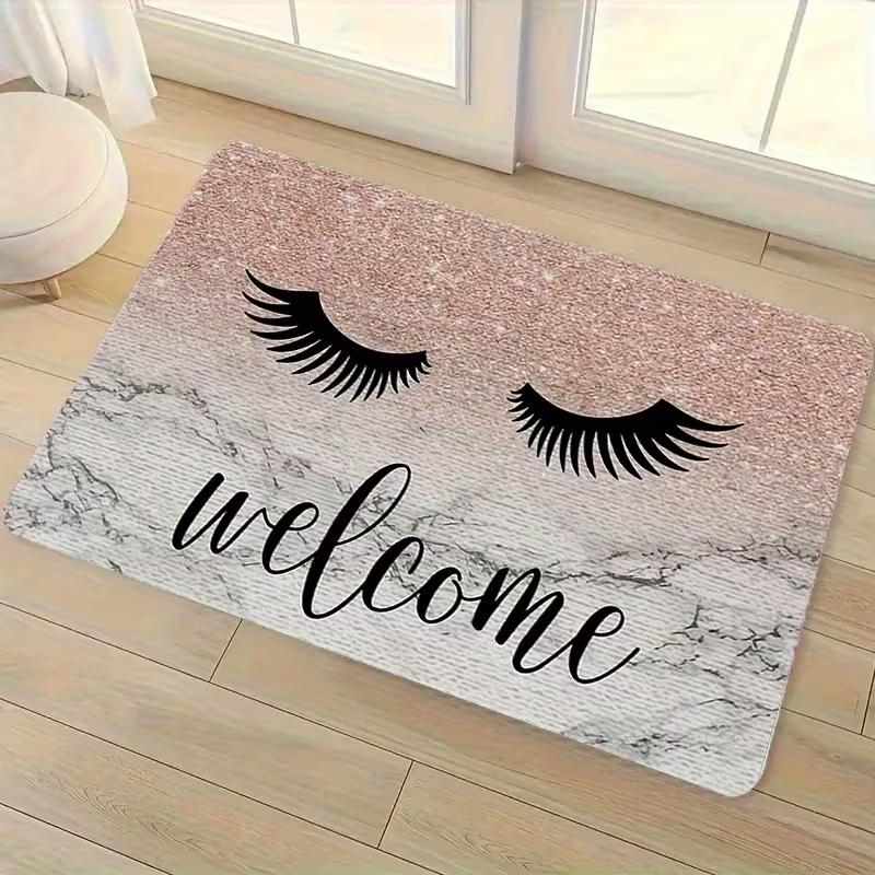 Eye Makeup Doormat Hello Gorgeous Letter Print Cosmetic Entrance Rug Soft Non-Slip Decor Carpet for Vanity Sink Makeup Studio