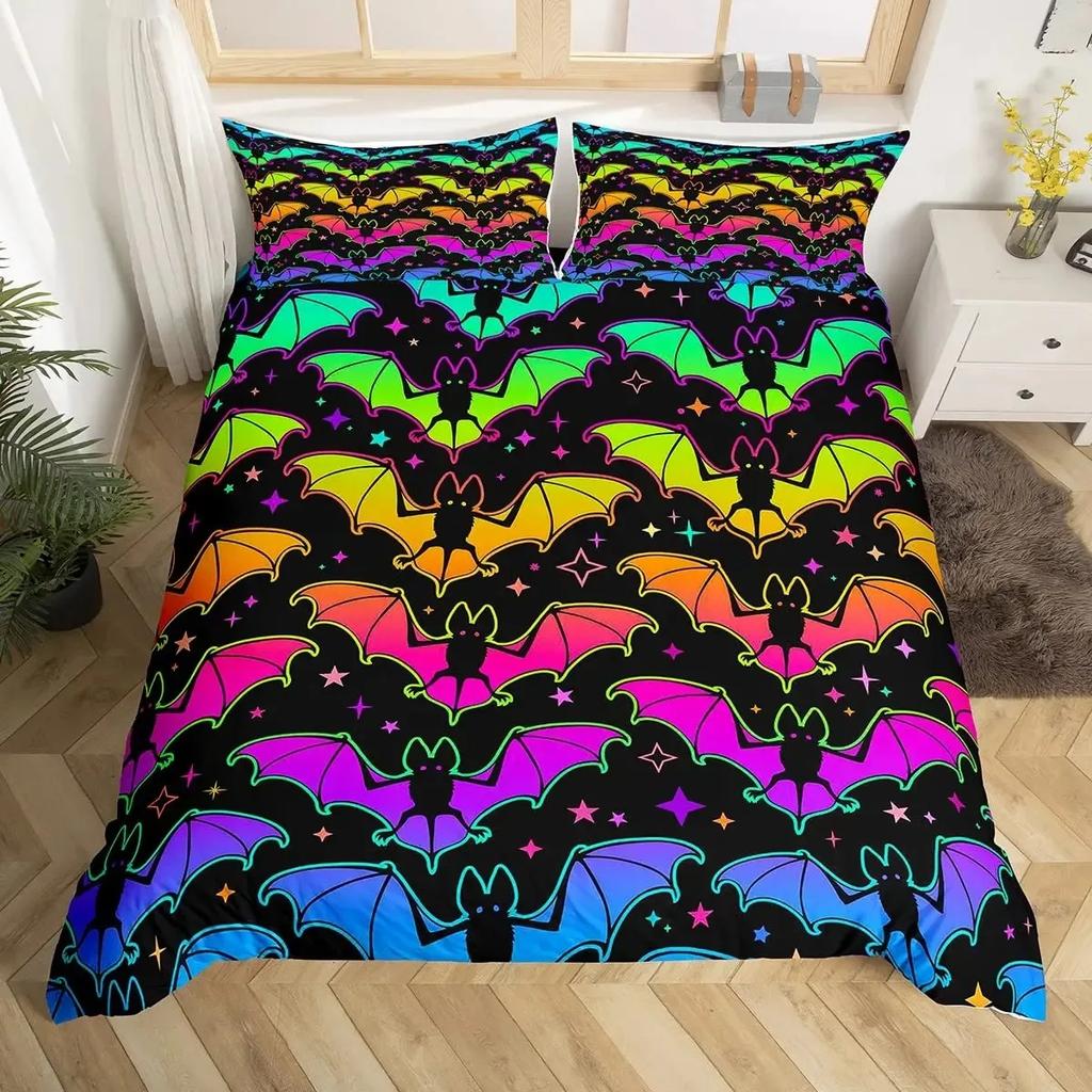 Halloween Duvet Cover Set Gothic Spooky Bedding Sets,Pumpkin Lantern Comforter Cover Horror Ghost Witch Hat Cat Bat Quilt Cover
