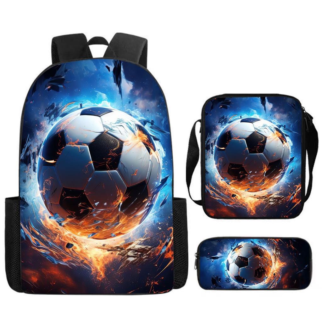 Mochila escolar de grande capacidade com alça de ombro; conjunto de estojo de lápis de três peças para estudante
