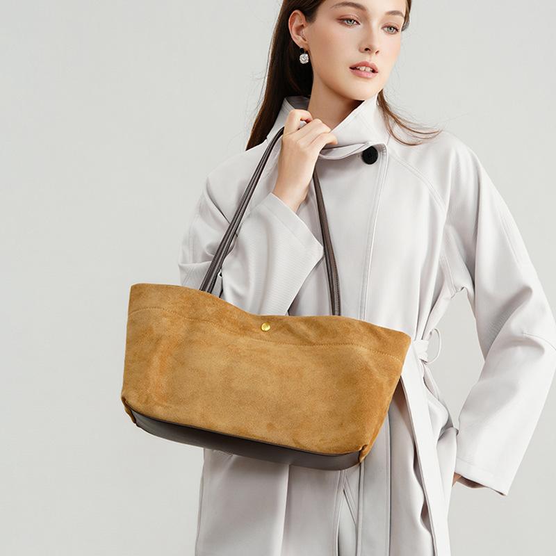 Frosted suede retro wind tote bag portable shoulder bag women's large capacity niche design underarm bag