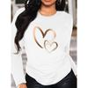 Spring and Autumn Women's Fashion Casual Loose Heart Pattern Printed Long Sleeve Round Neck T-shirt