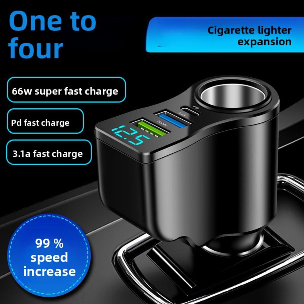 Neues digitales 66W Autoladegerät, Eins-zu-Zwei Zigarettenanzünder-Umwandlung, Multifunktionales Dual-USB Handy-Ladegerät