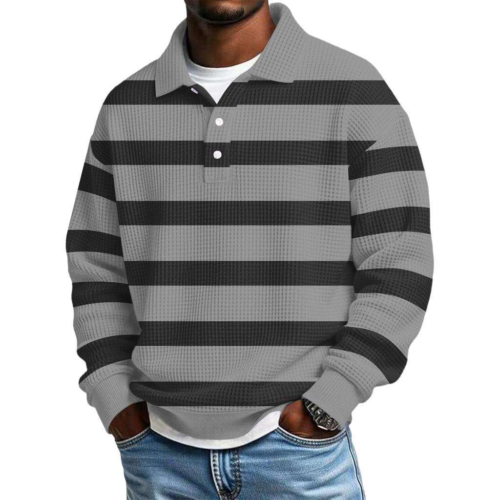 Men's Color-Block Collar Long-Sleeve Casual Top